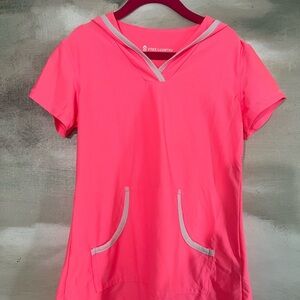 Free Country Neon Hot Pink Short Sleeve Hooded Tee with Contrast Trim